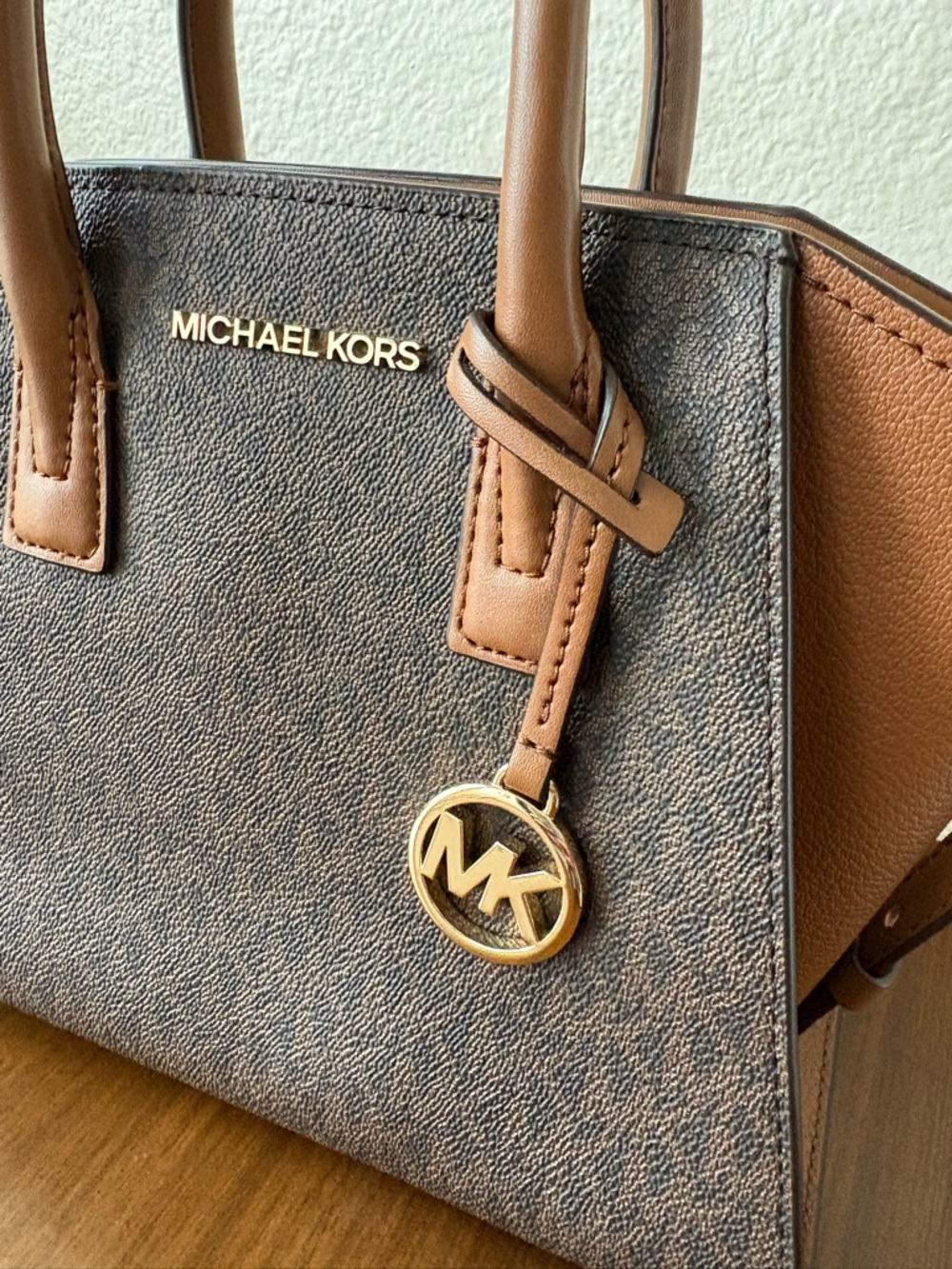 Michael Kors Avril Small Top Zip Signature Brown and Tan Satchel *No Strap - Picture 2 of 10